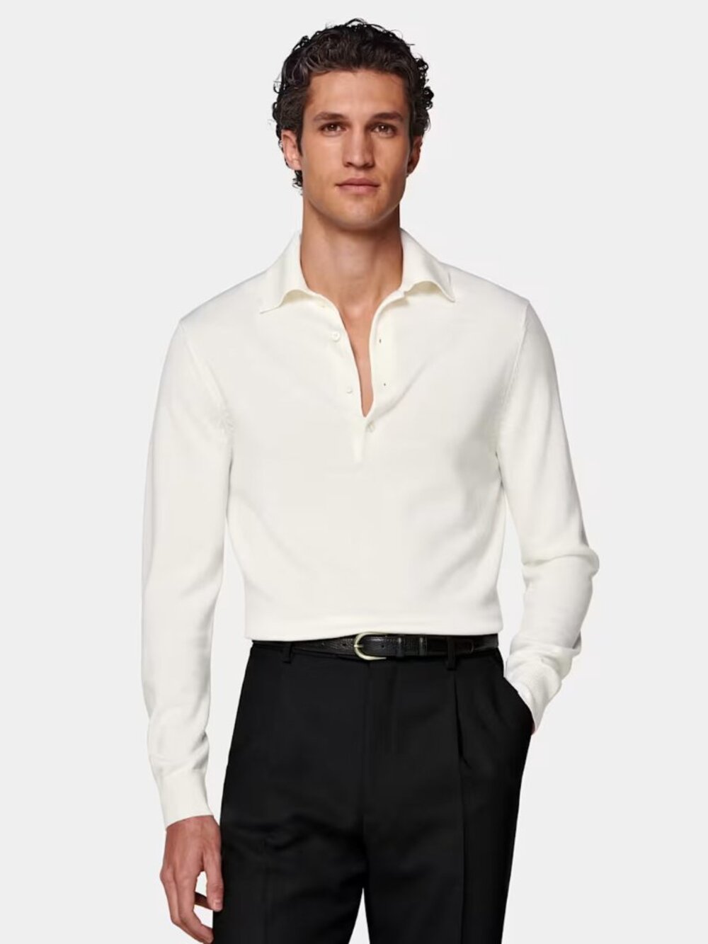Suitsupply Off-White Long Sleeve Polo, 100% Pure Wool, Extremely Soft Fabric XL